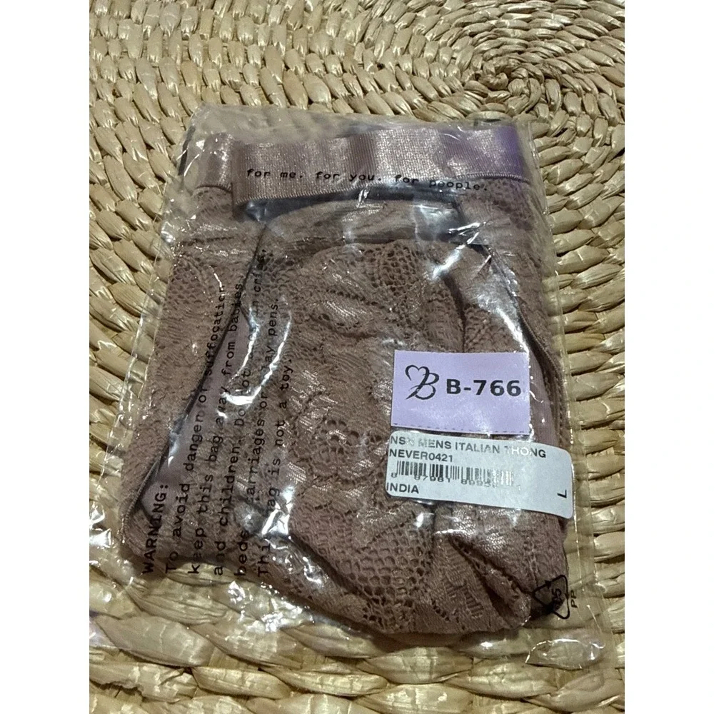 Cosabella Never Say Never Lace Italian Thong Men's Nude Blush Underwear NWT‎ L